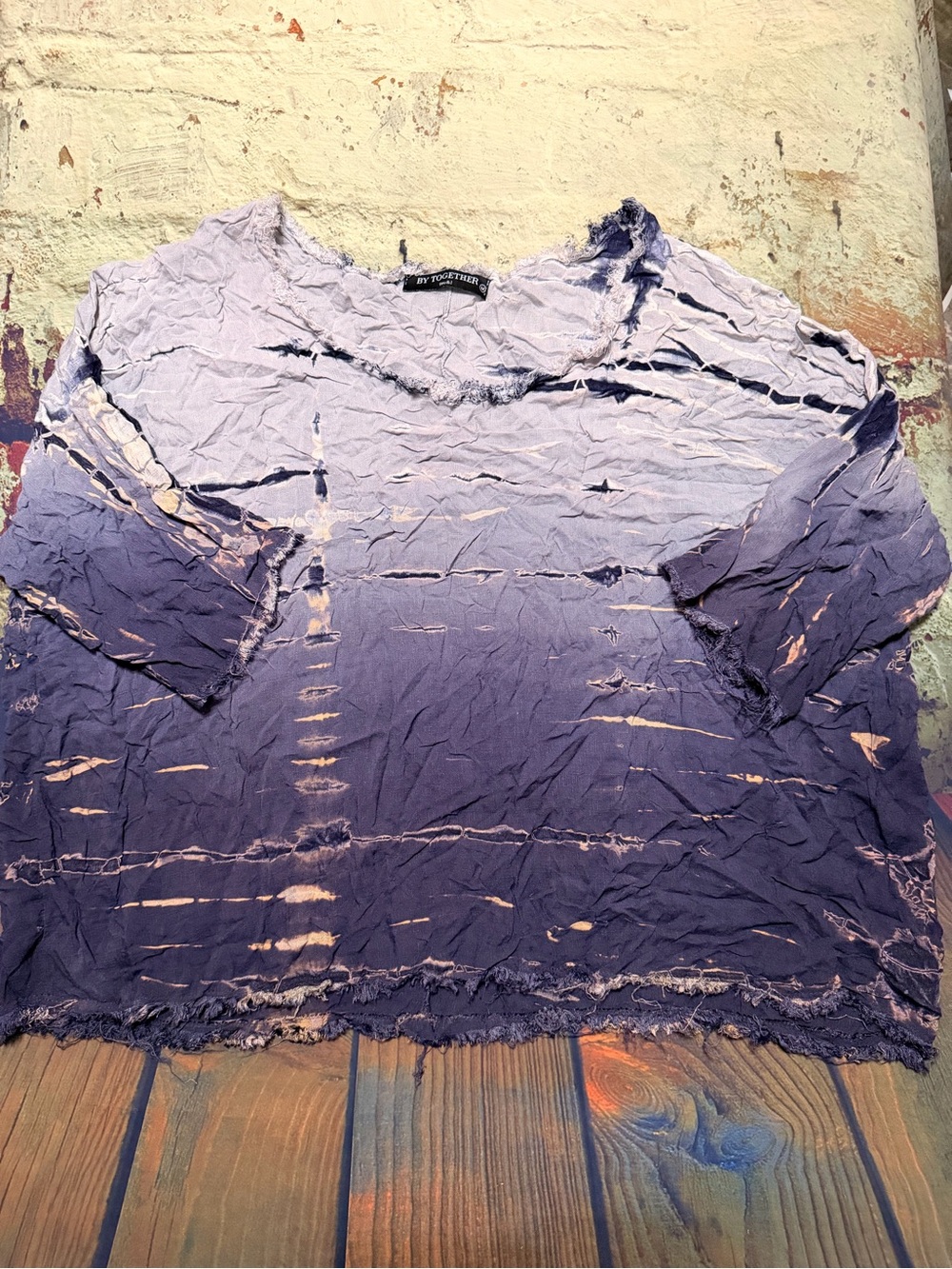 By Together Purple Ombre Distressed Short Sleeve Tee